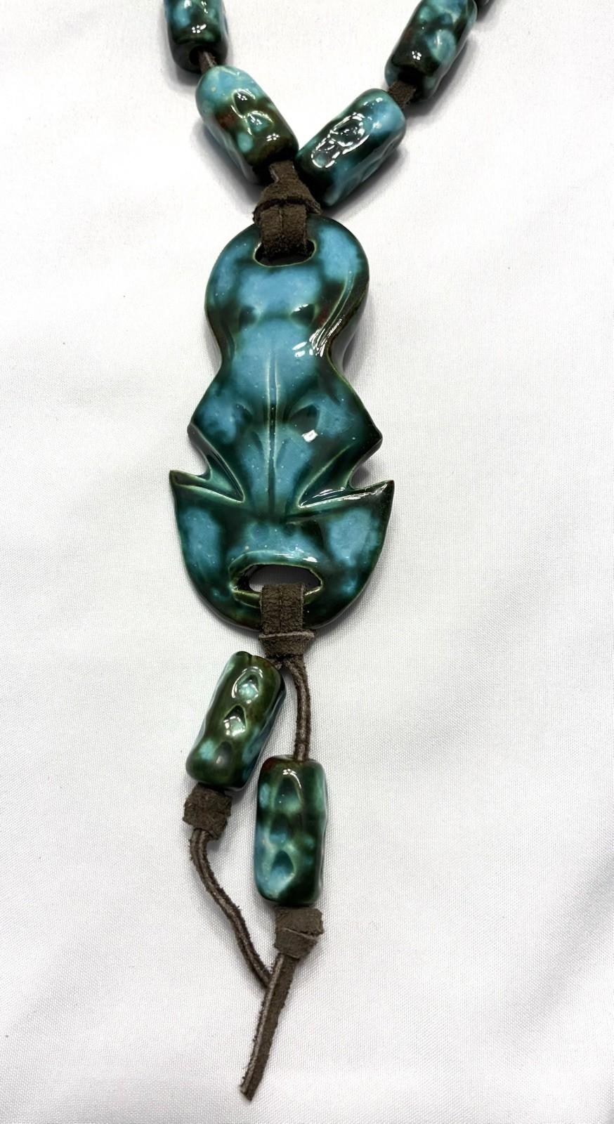 Imnuk Originals (1970’s) Handcrafted Pendant Necklace With Leather Cord