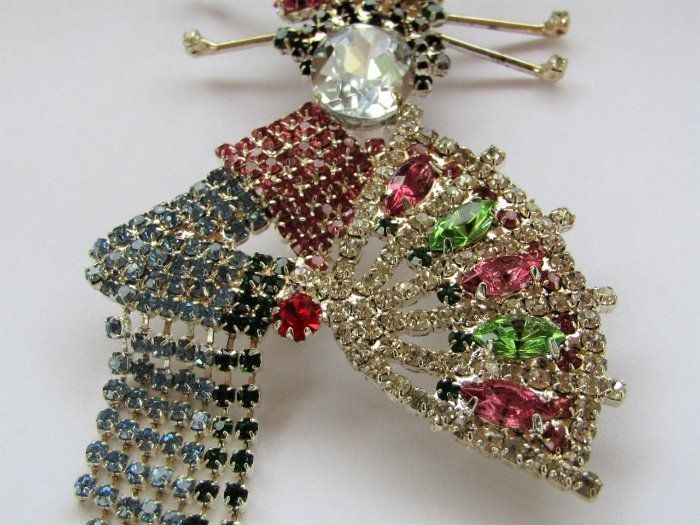 BEAUTIFUL Large Rhinestone Geisha Asian Fringe Kimono Fan Movement Brooch Pin