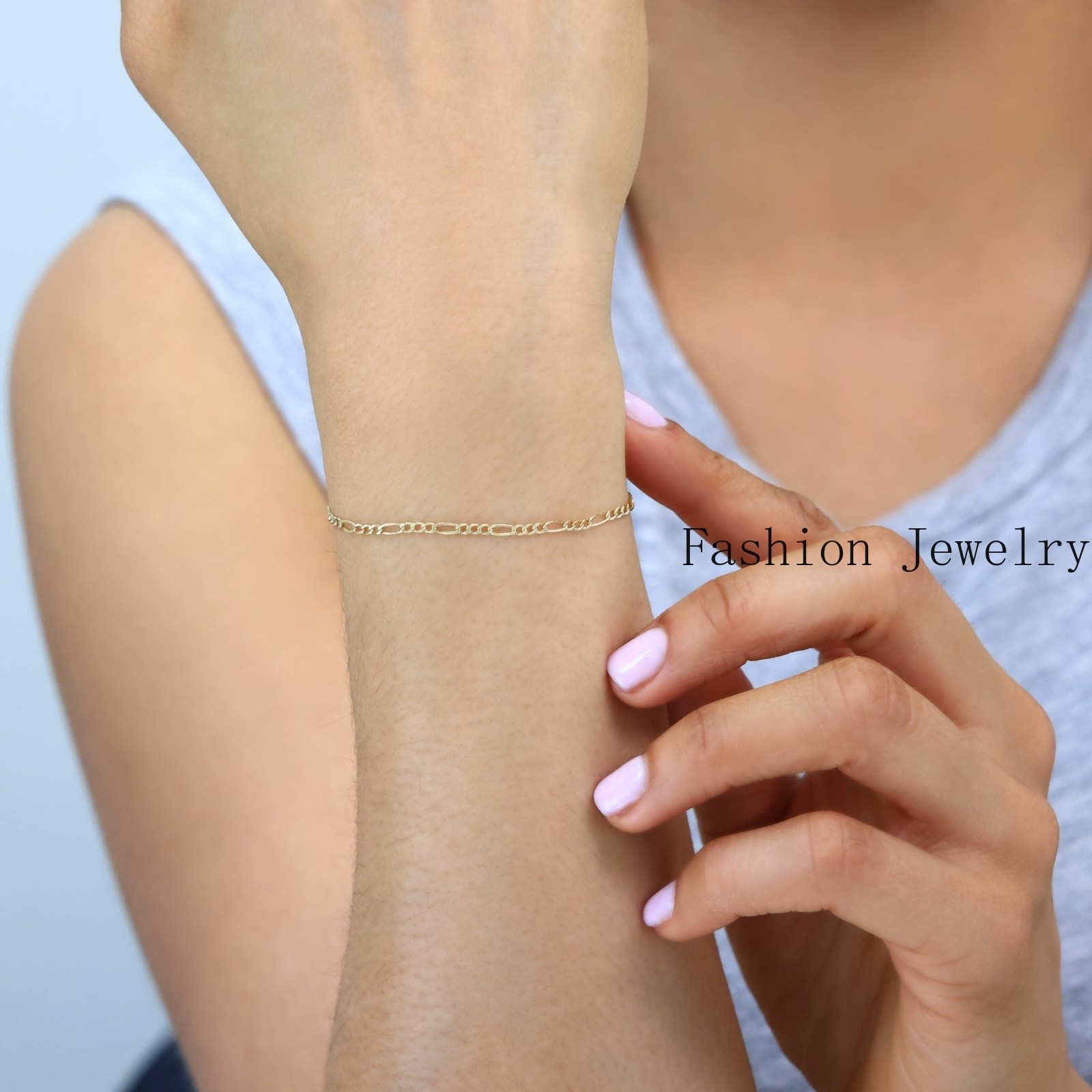 10K Yellow Gold 3.5mm-9mm Italian Figaro Chain Link Bracelet Mens Women 7″ 8″ 9″