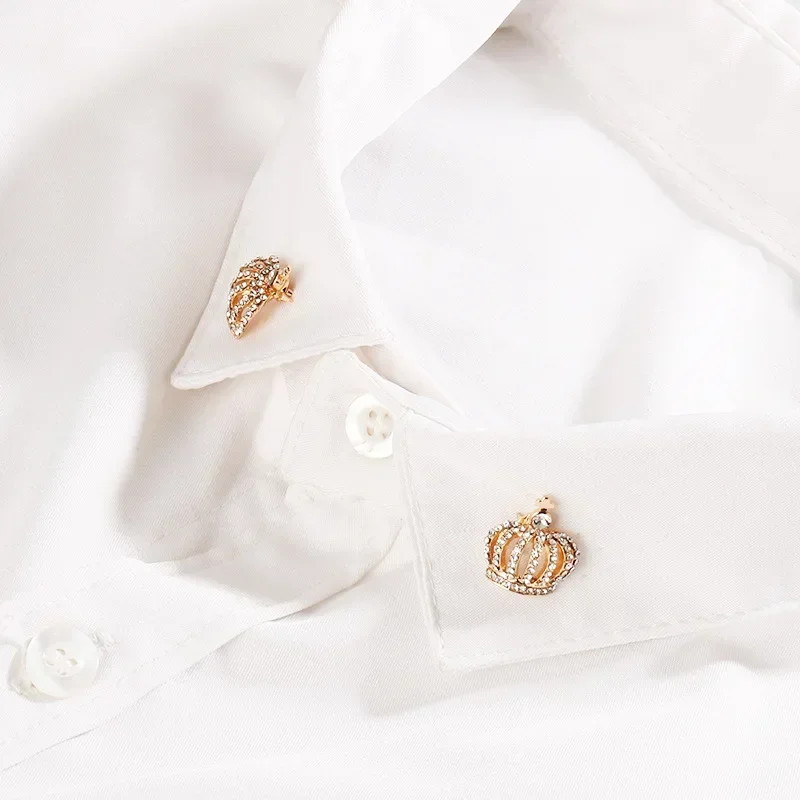 Crystal Crown Lapel Pin Brooch for Men Women Suit Shirt Collar Badge Gift