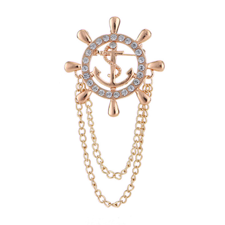 Unisex Vessel Anchor Wheel Chain Tassel Suit Brooch Lapel Pin Collar Badge BP