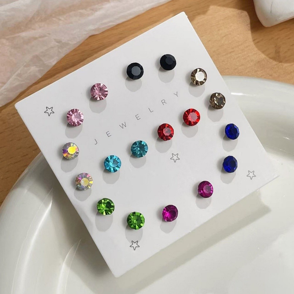 Geometric Zircon Stud Earrings Set for Everyday Wear Resin Plastic Card