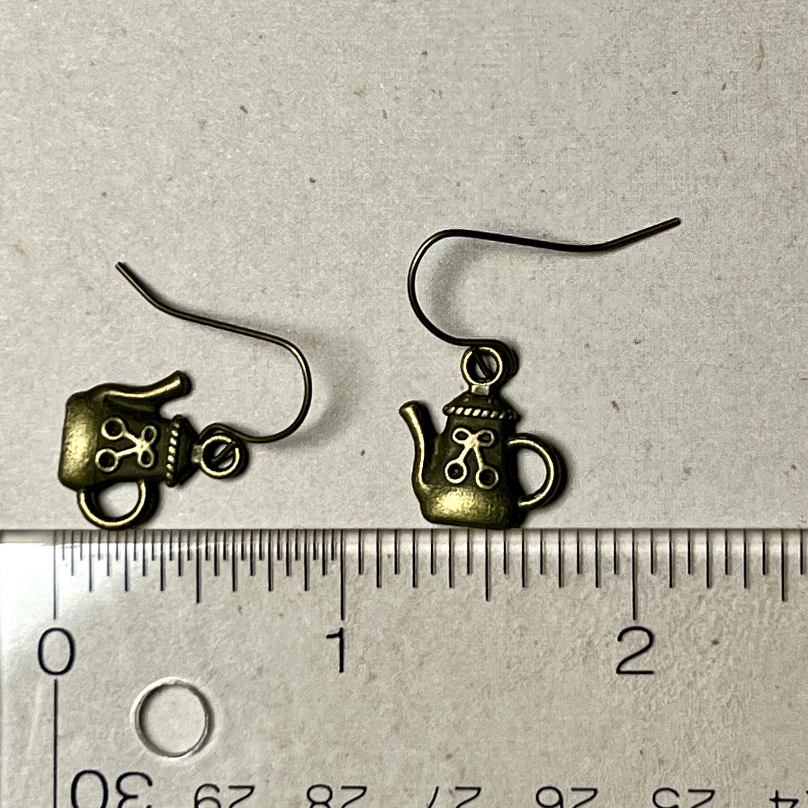 Bronze Tone Tea Pot Charm Dangle Earrings. French Hooks. Tea. Party. S613