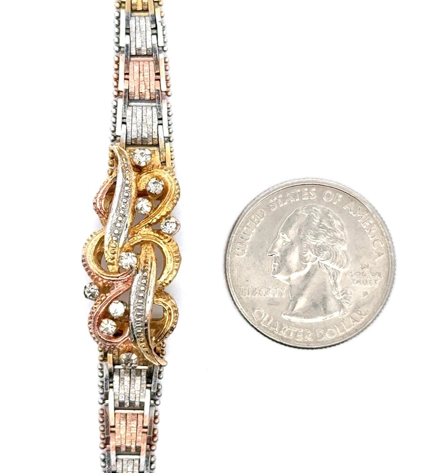 8” 925 Sterling Silver Tri Color Gold Plate CZ Riccio Bracelet, 16.8g