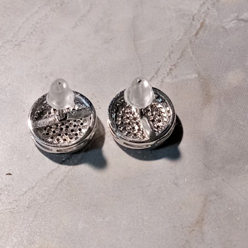 925 Sterling Silver Round-Cut Shaped C Z Button Stud Earrings
