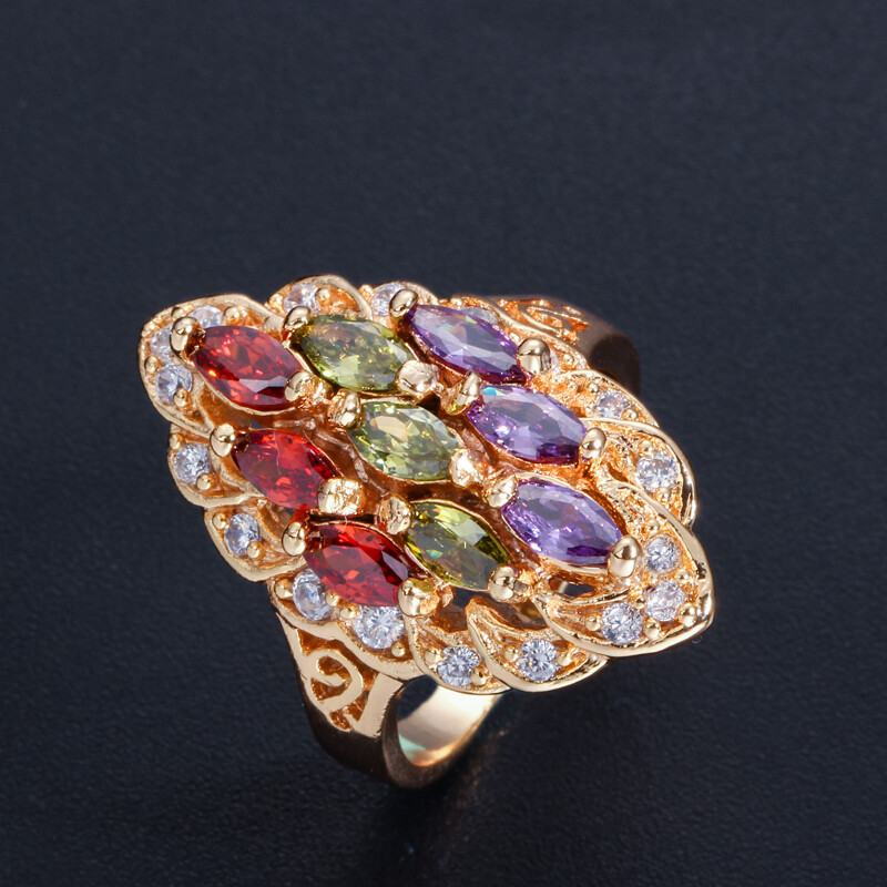 Luxury Gold Plated Marquise Cubic Zirconia Ring Women Wedding Party Jewelry Gift