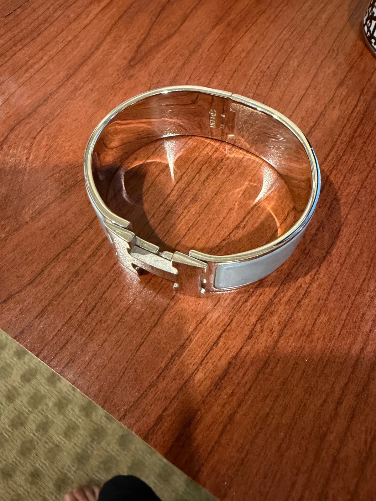 Hermes Click H silver bracelet with sky blue enamel