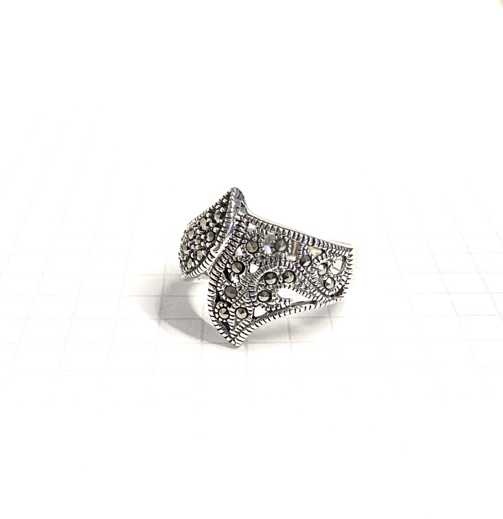 (SIZE 6,7,8,9) MARCASITE Stones RING Filigree Detailing .925 STERLING SILVER