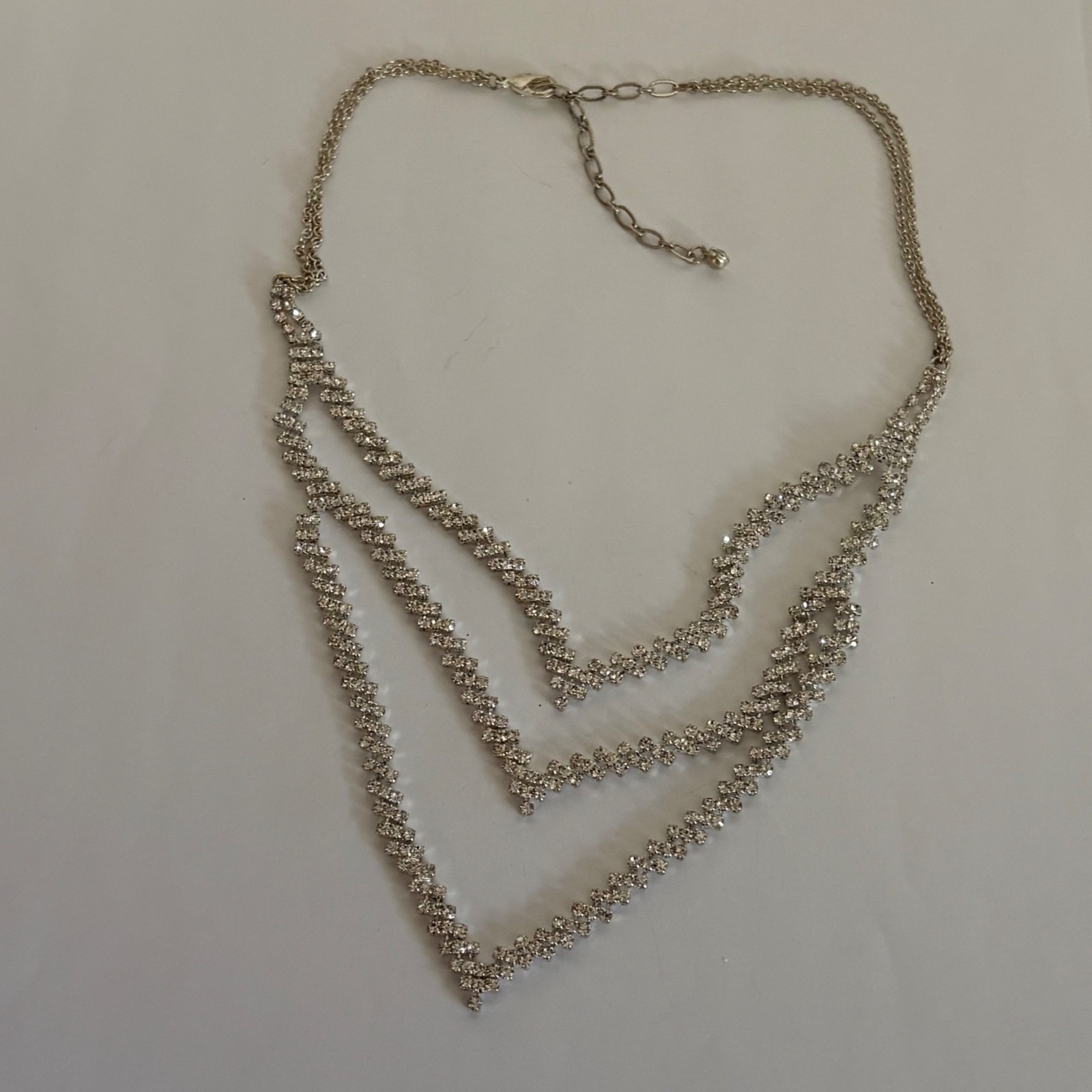 Rhinestone Layered Necklace Silver Tone Lobster Clasp Adjustable Elegant Formal