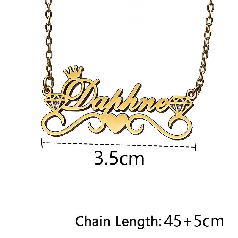 Custom Stainless Steel Name Necklace Gold Plated Crown Heart Pendant Jewelry