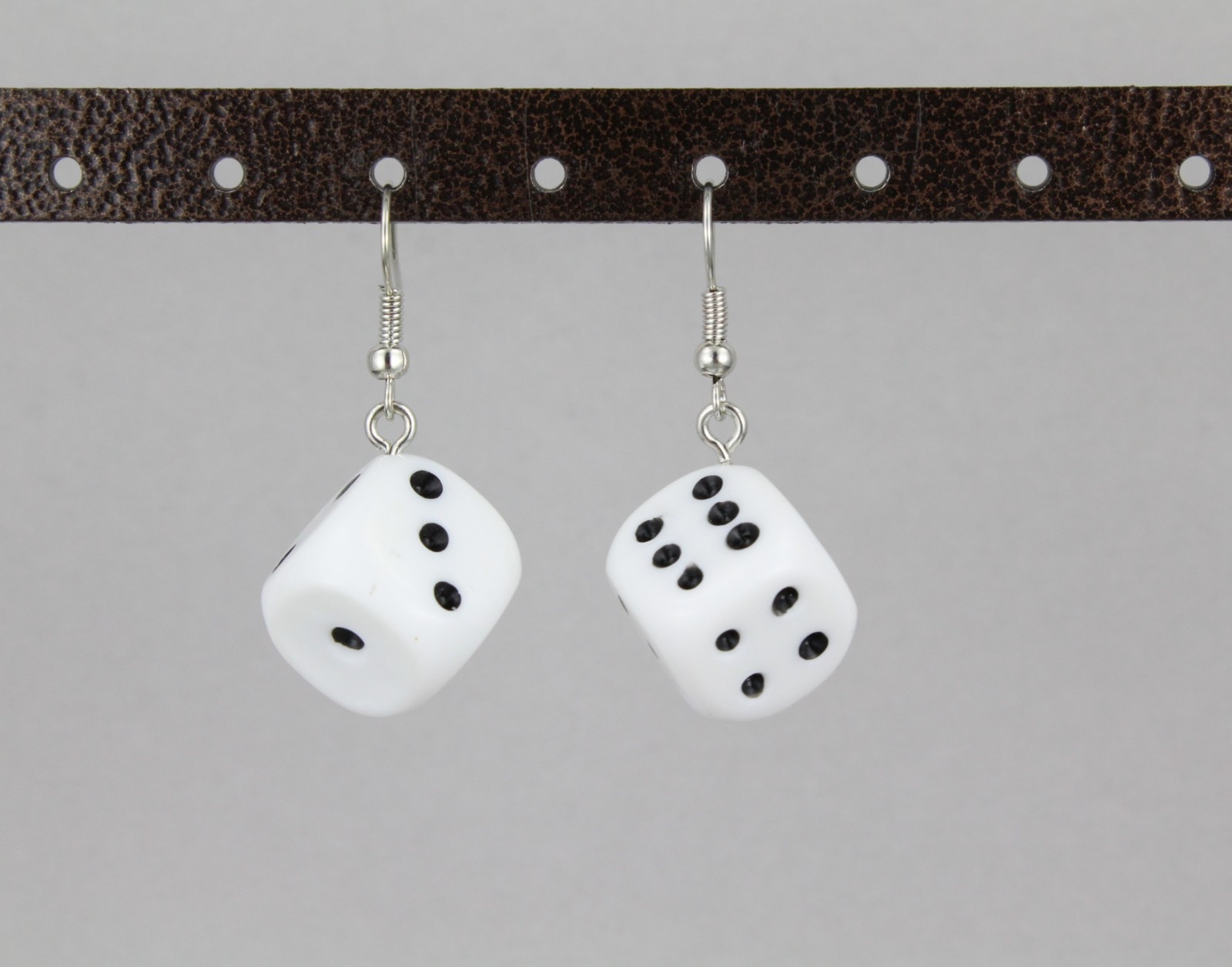dice earrings White Black plastic dice casino dangle earrings 1.5″ long die cube