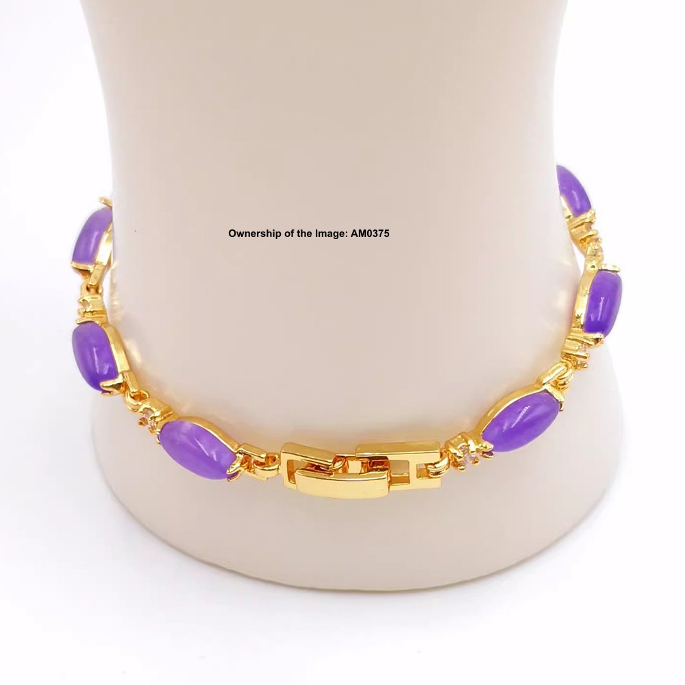 NEW Bracelet Heating Jade Yellow Plated Oval Purple Jade Bracelet Women 7.10INCH