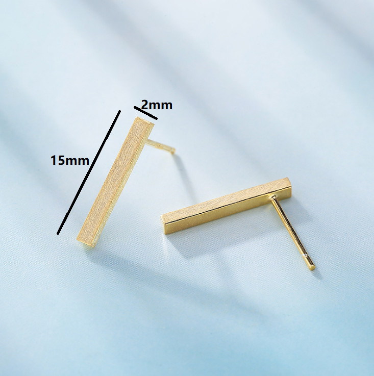 S925 Sterling Silver Bar Round Square Stick Line Stud Earrings Minimalist PE18