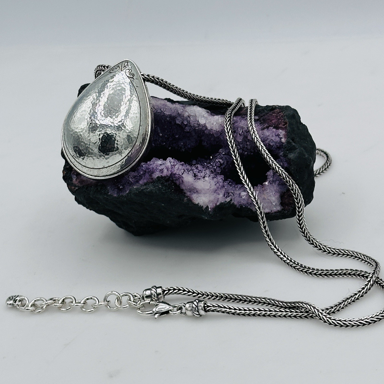 Brighton Mercer Drop Hammered Silver Tone Pendant Necklace Teardrop 30 In