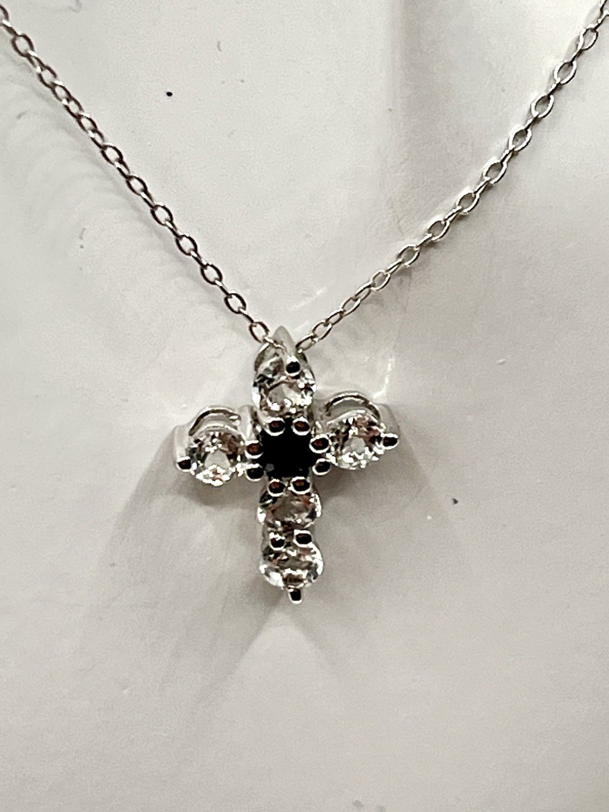 Genuine 1.00 ct Blue-White SAPPHIRE CROSS Necklace Sterling Silver – 18 In.