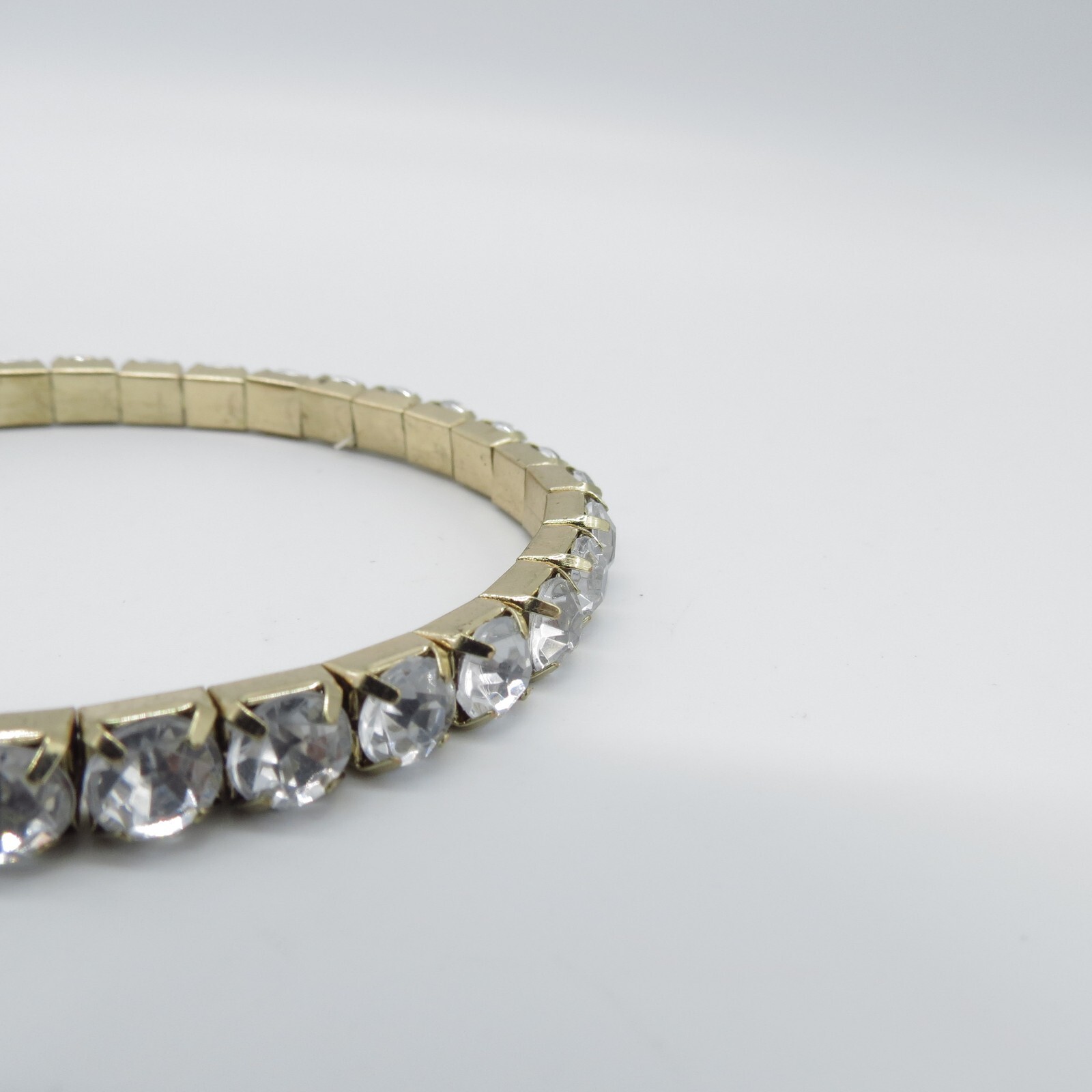 Rhinestone Stretch Bracelet Gold Tone Simple Everyday Wear 7.5″ *