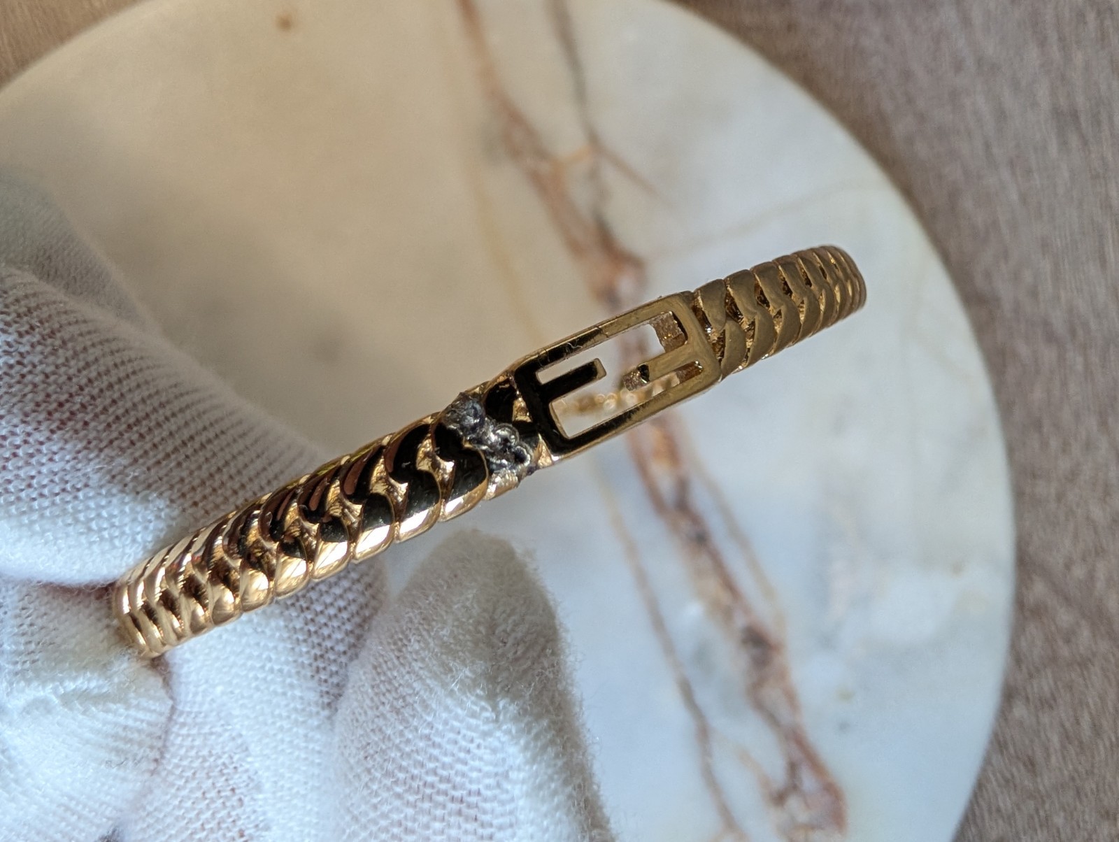 Vintage Fendi Gold-Plated “FF” Logo Bangle Bracelet – Repair & Restoration