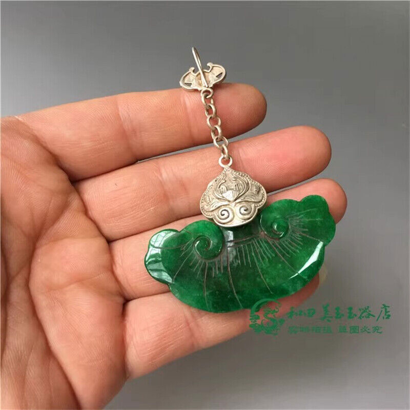 Chinese Antique Tibetan Silver Inlaid Natural Jade Earrings Lucky Jewelry Gifts