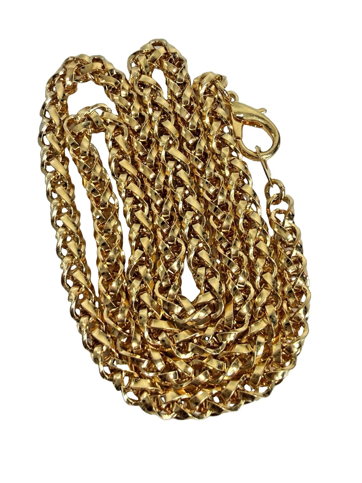 Unsigned Heavy Gold Tone Chunky Wheat Link Chain Necklace 24″ x 6mm
