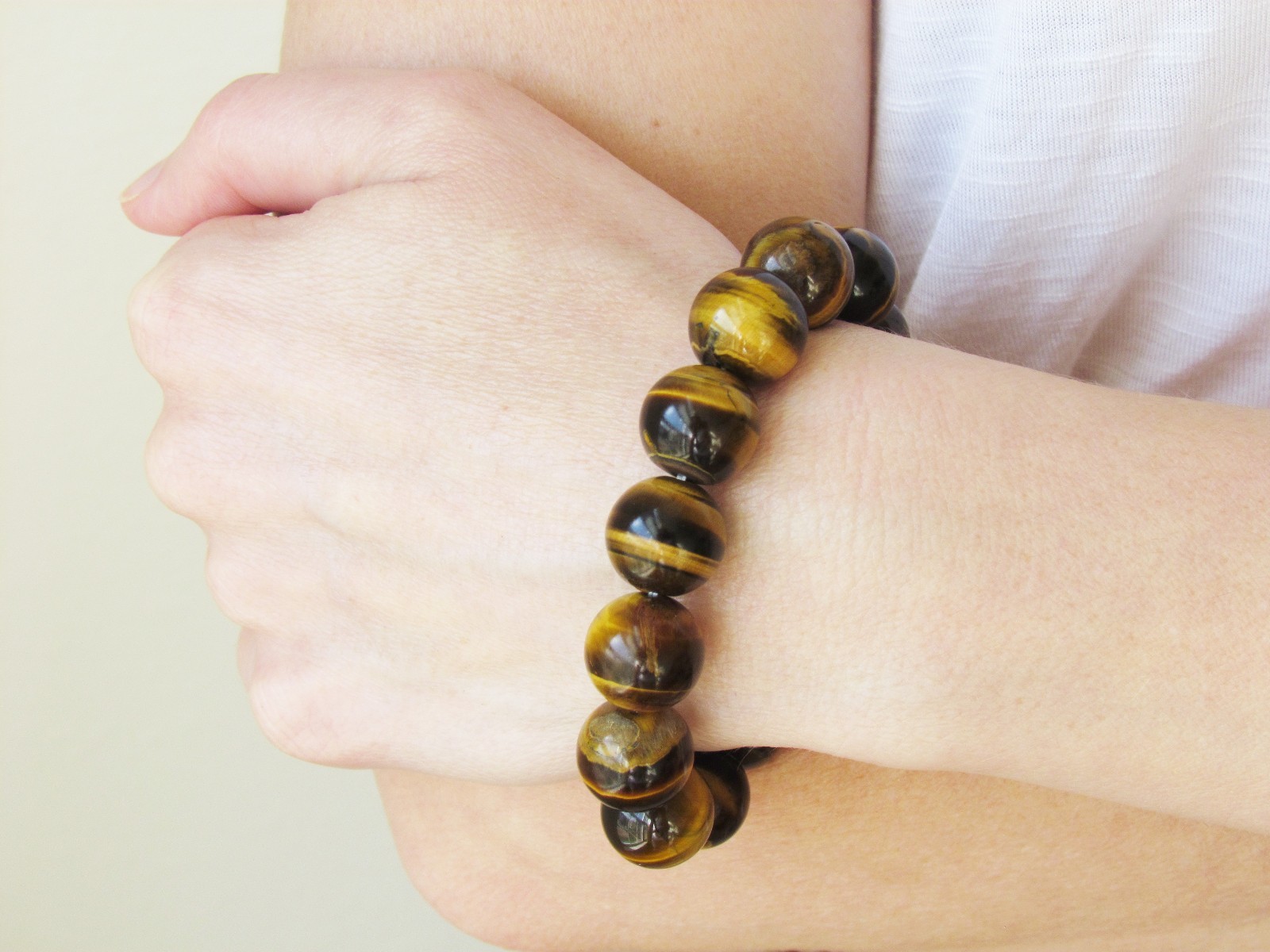 Grounding & Protection Stretch Bracelet, 14mm Beads, Unisex (5″-7″ Adult Wrist)