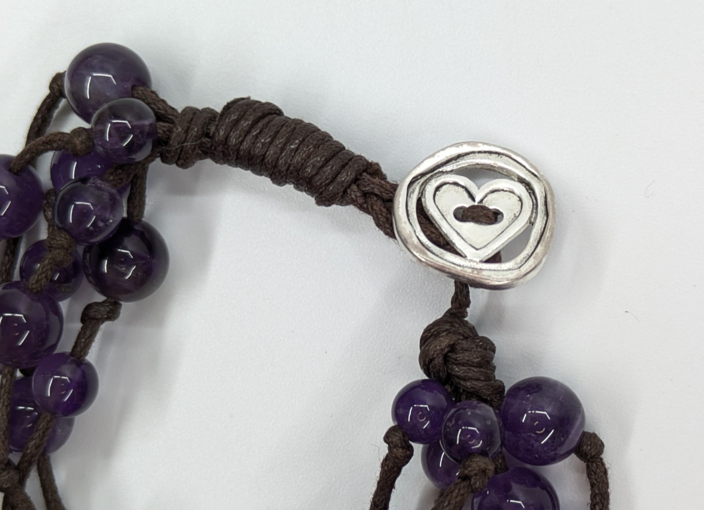Purple Amethyst Stone Beaded Multi Strand Sterling Silver 925 LA Signed Bracelet