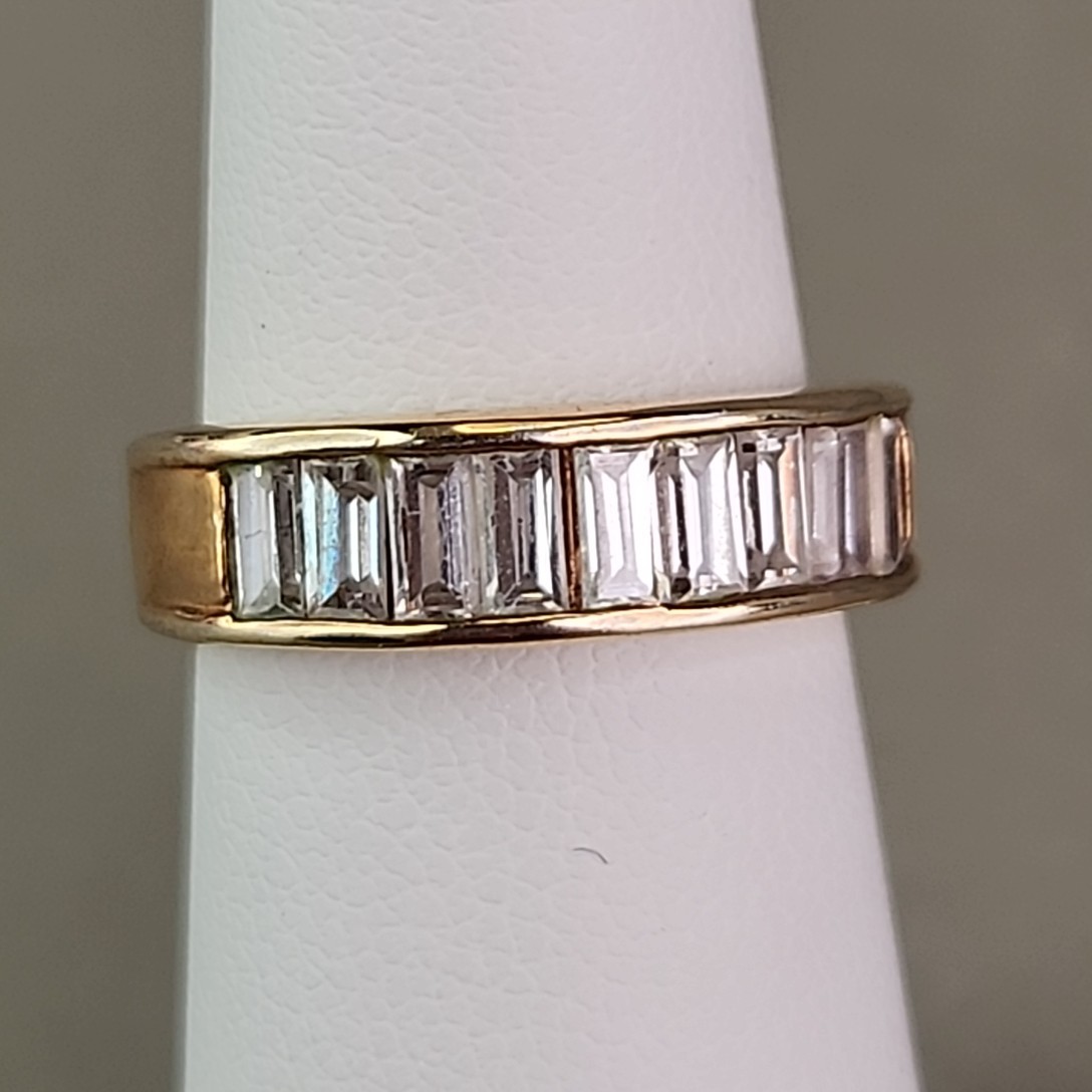 Rhinestone Baguette Ring Clear Gold Tone Small 5