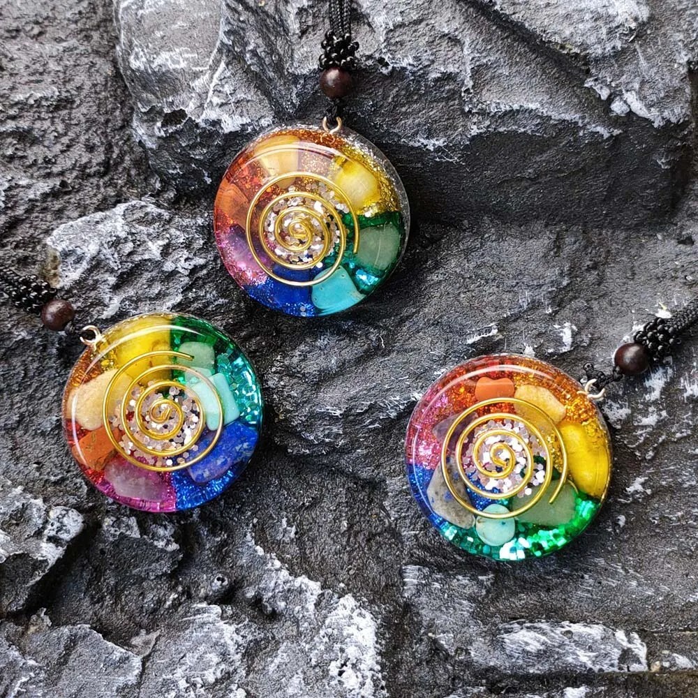 Orgonite Pendant EMF Protect Healing Crystals Sacred Geometry Chakra Necklac
