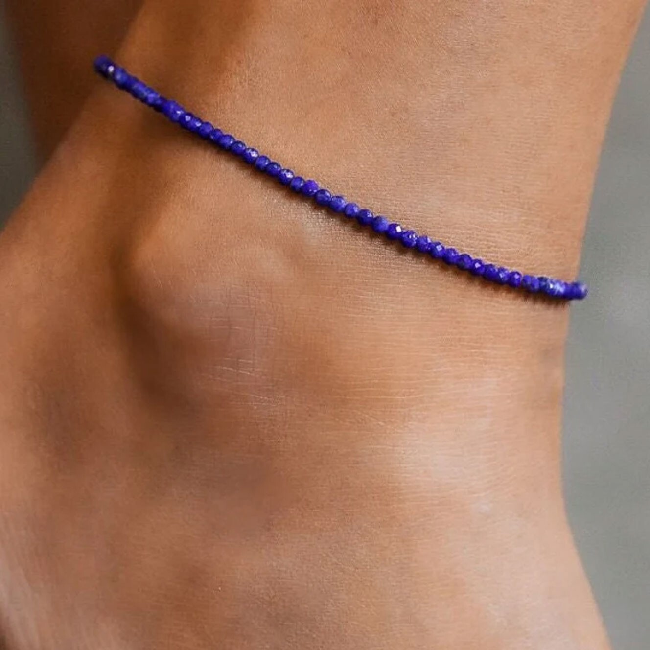High Quality Lapis Lazuli Beaded Healing Water Resistant Crystal Anklet Bracelet