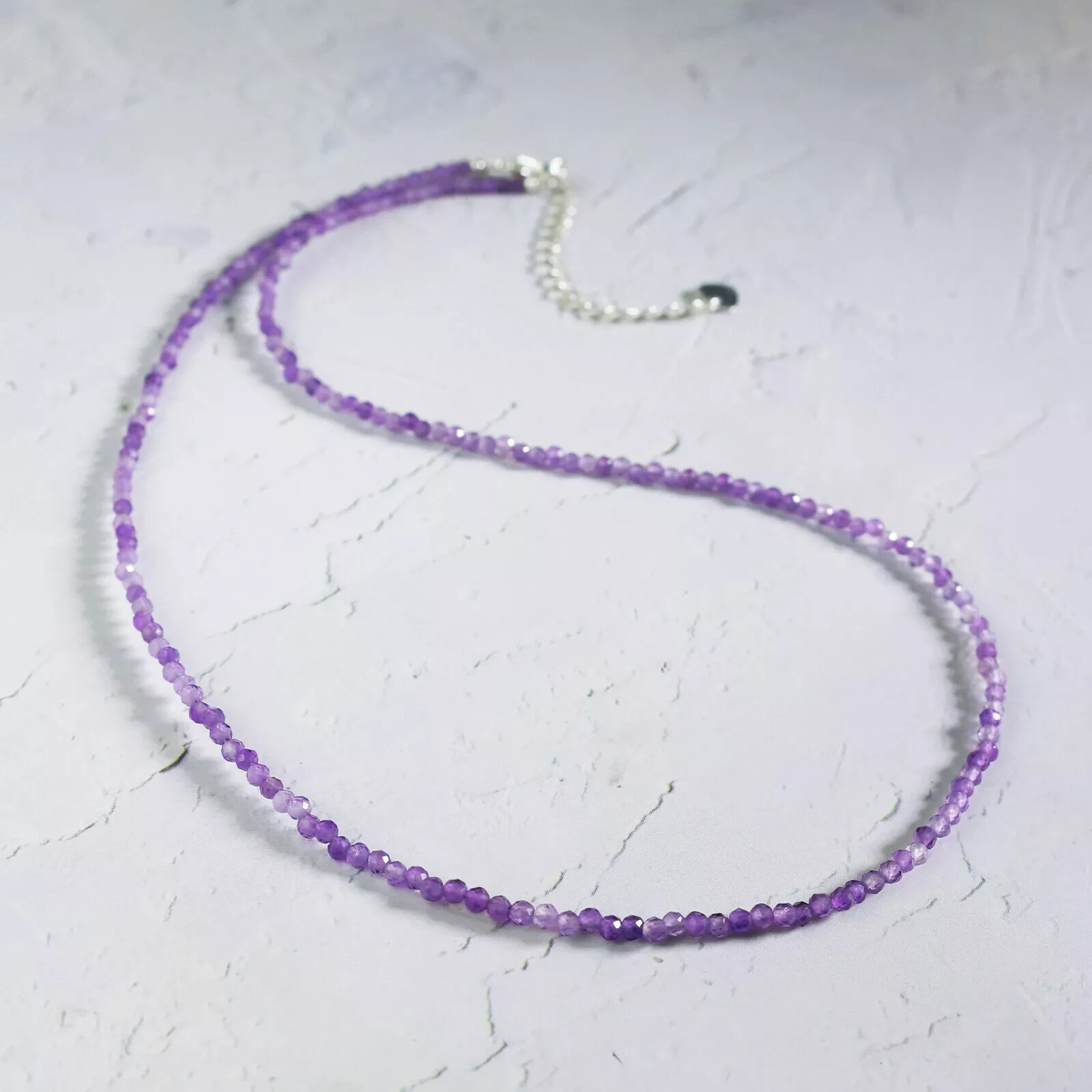 Natural Amethyst Healing Crystal Choker 2mm Faceted Beads Reiki Energy Necklace