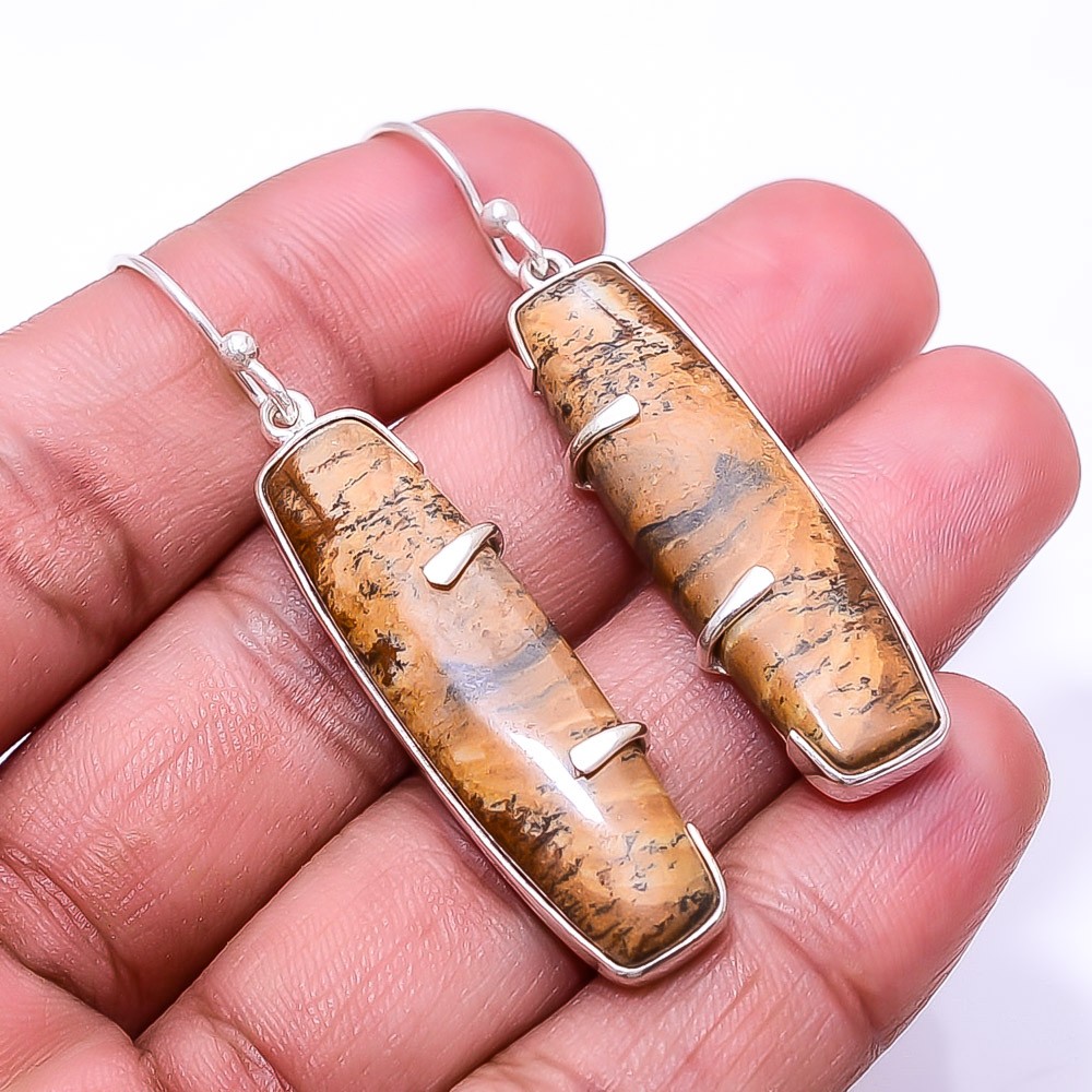 Natural Picture Jasper 925 Sterling Silver Earring 2.15″ E1, Christmas Gift