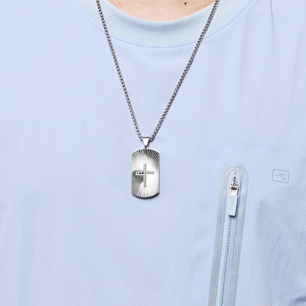 Military Style Stone Cross Pendant Jewelry Titanium Steel Pendant Necklace Chain