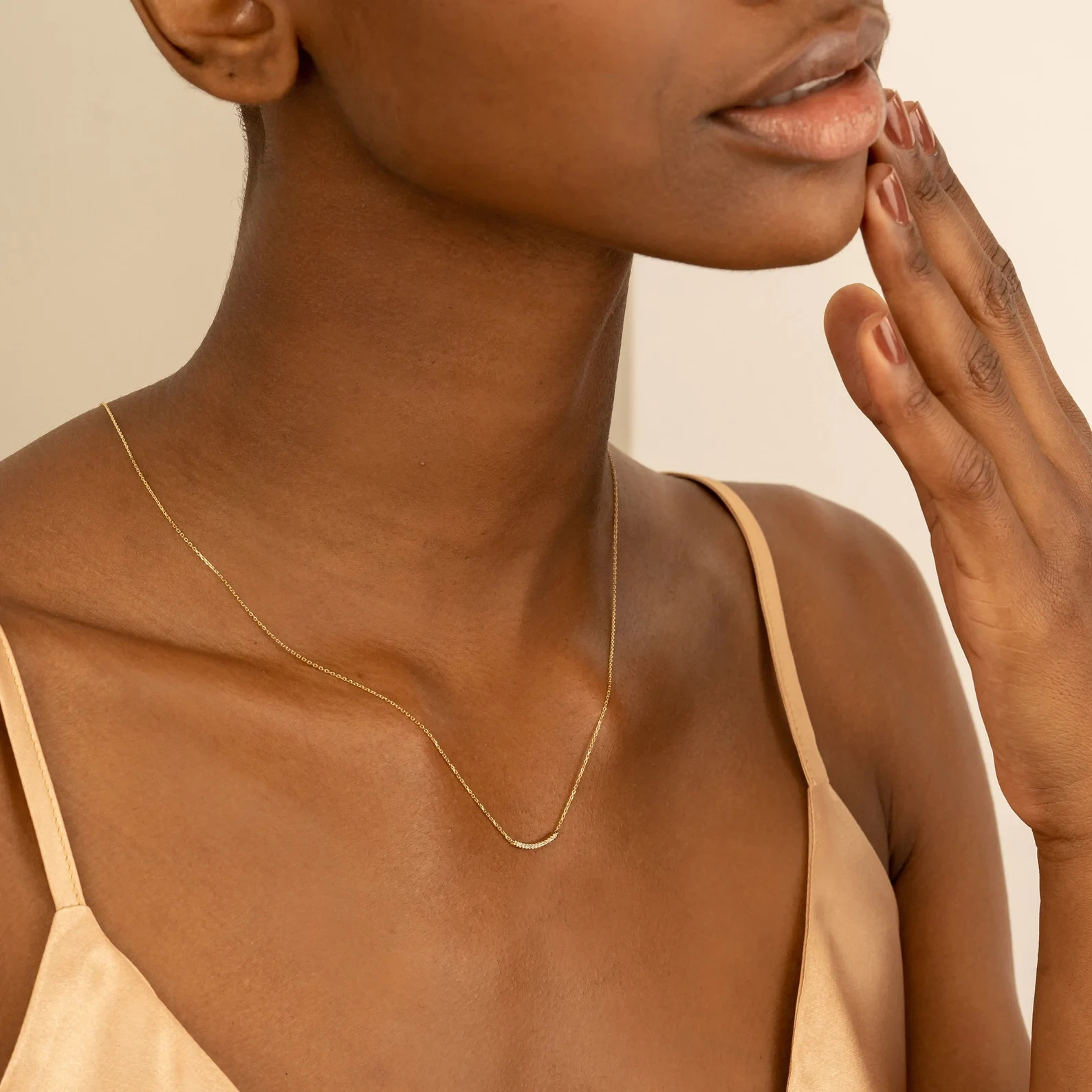 1.00 Ct Round EF VS Lab Grown Diamond Dainty Bar Necklace in 14K Solid Gold