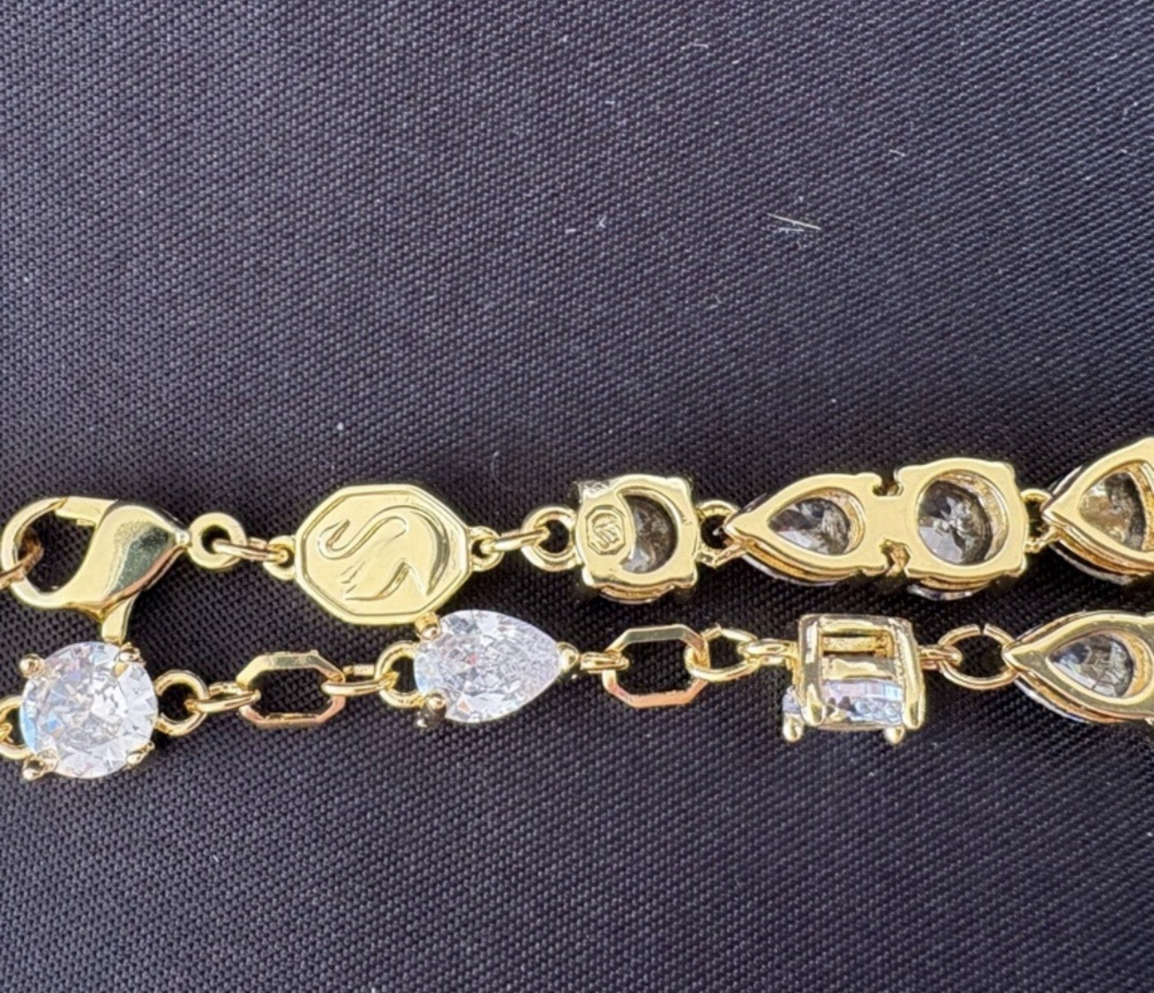 Gold Tone Cubic Zirconia Tennis Necklace Prong Set Lobster Clasp Signed