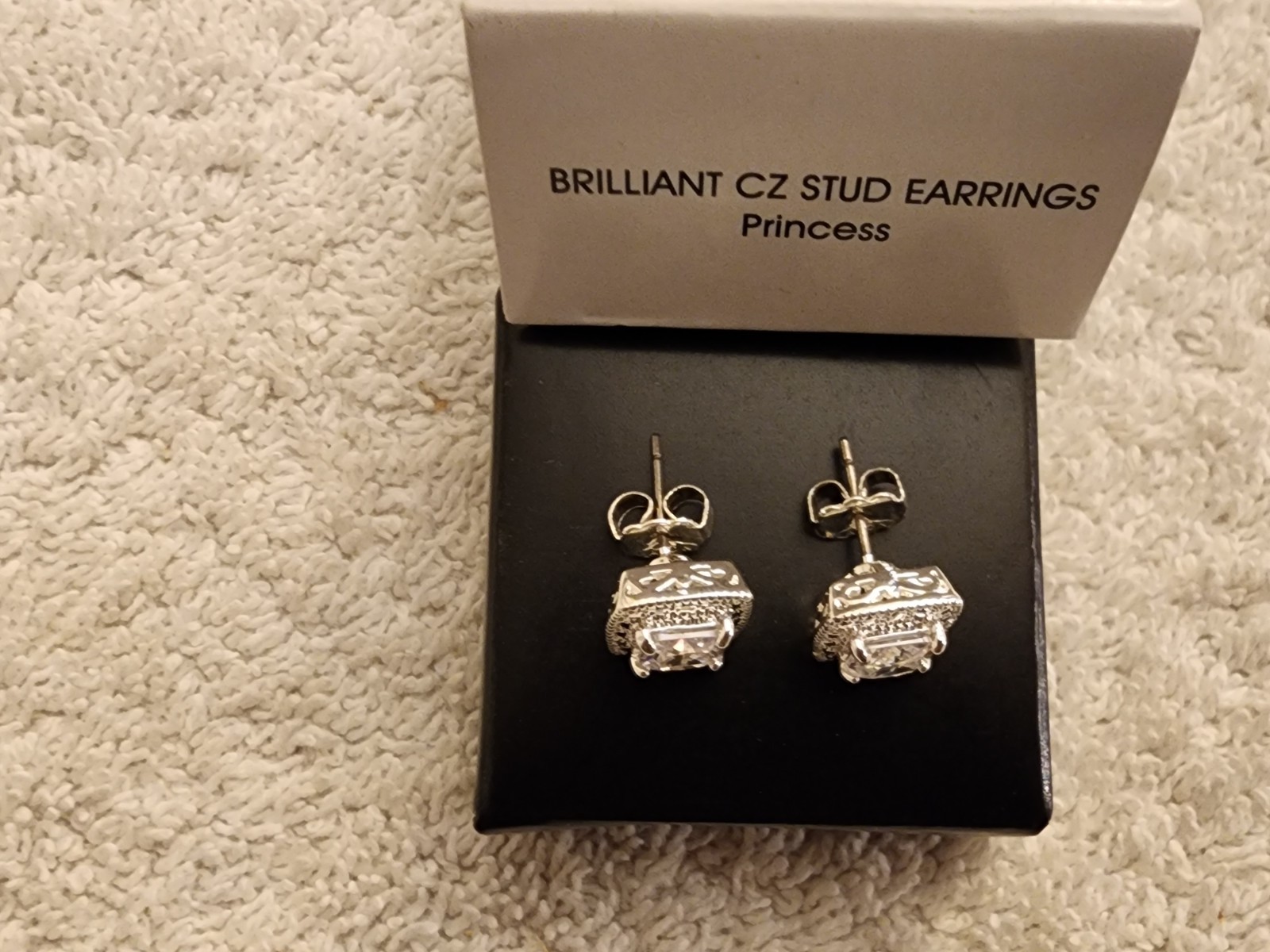Avon Brilliant CZ Stud Earrings, Pierced ,Silver tone. New In Box