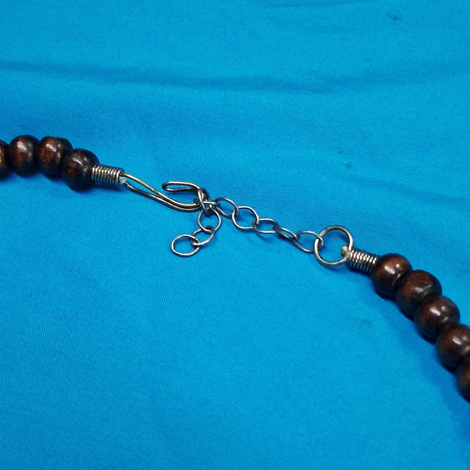 Vintage Channel Set Wood Bead Dotted Design Statement Necklace