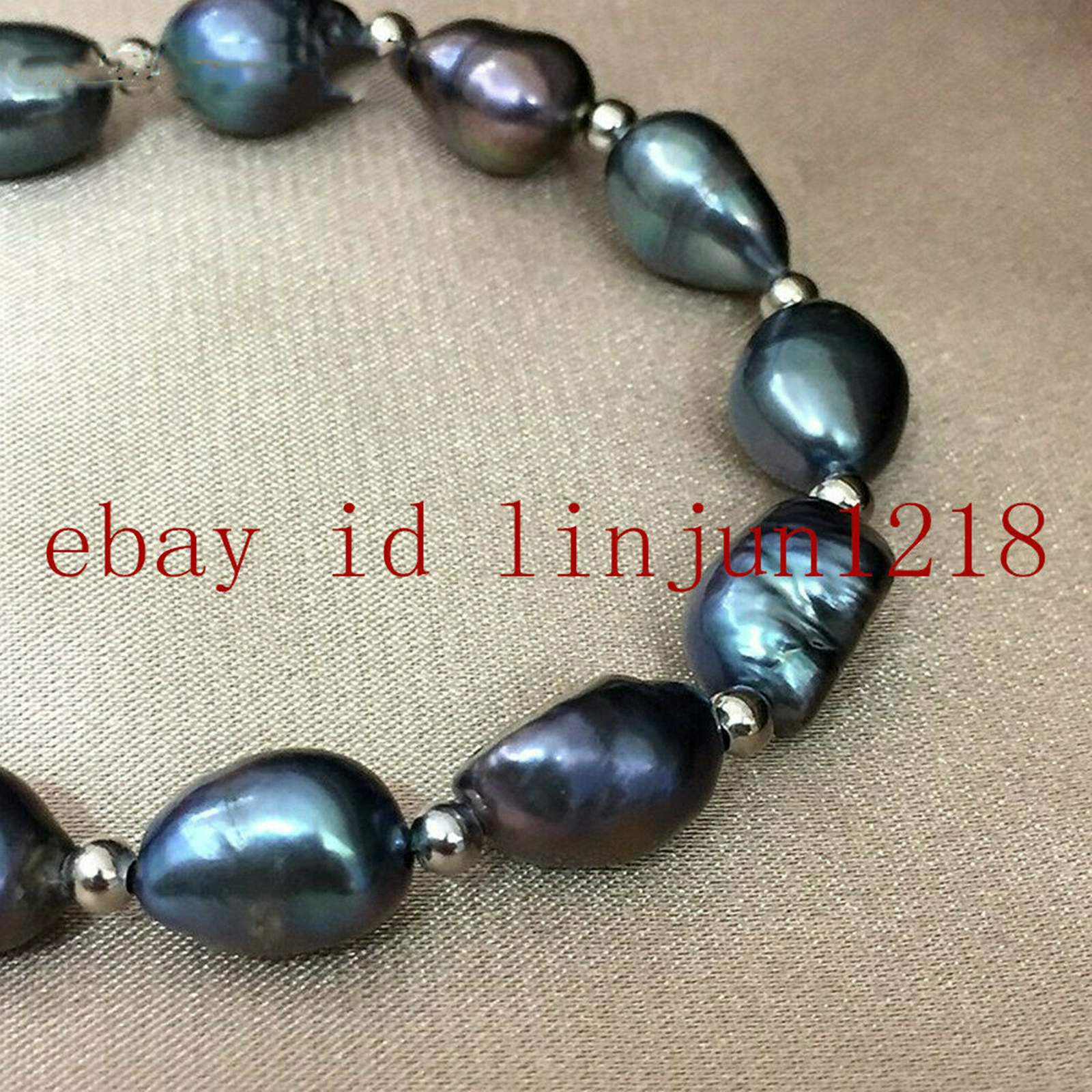 Natural 9-10mm Tahitian Cultured Freshwater Black Pearl Bracelet 7.5” AAA