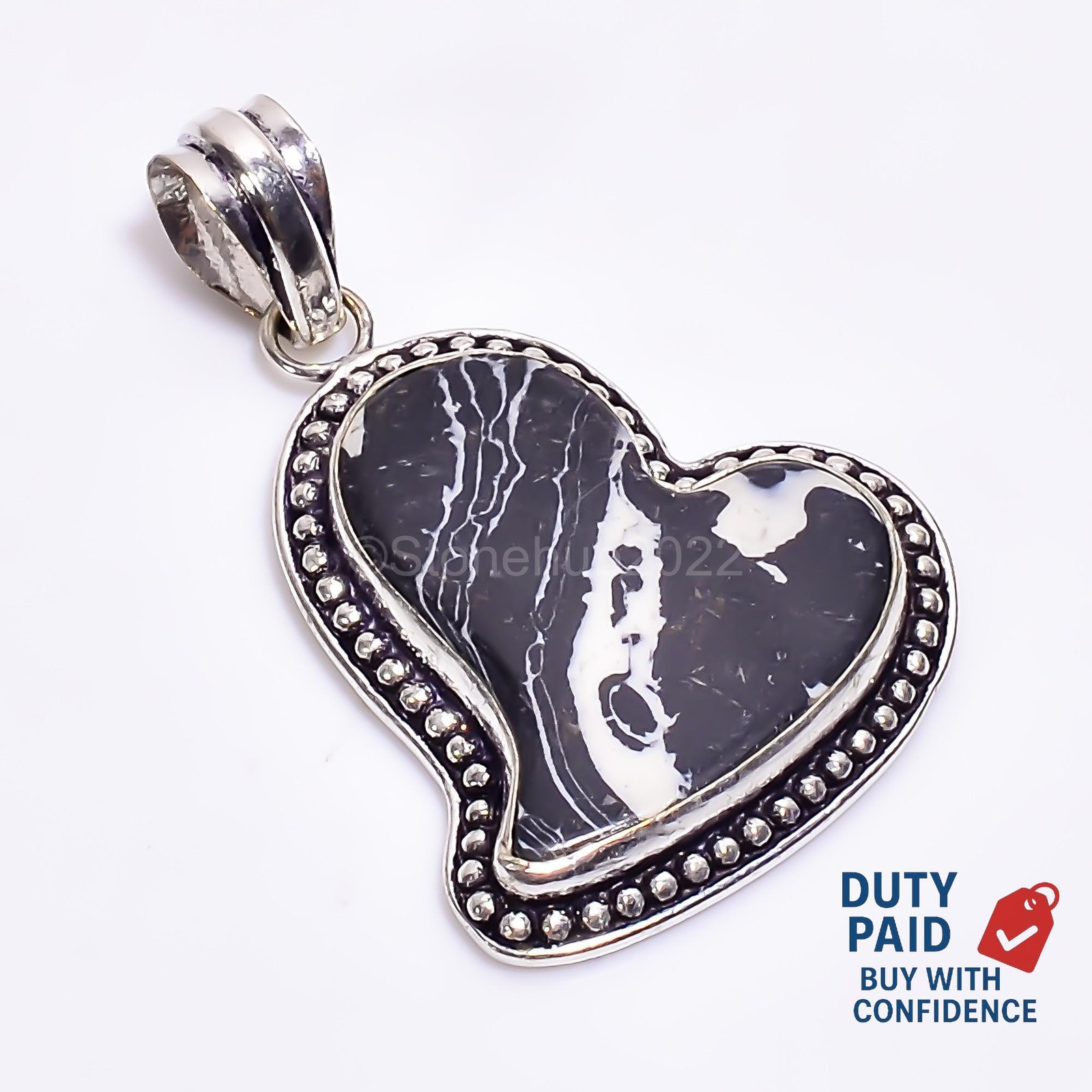 Heart Rainbow Calsilica Sterling Silver Channel Set Boho Sister Pendant Jewelry