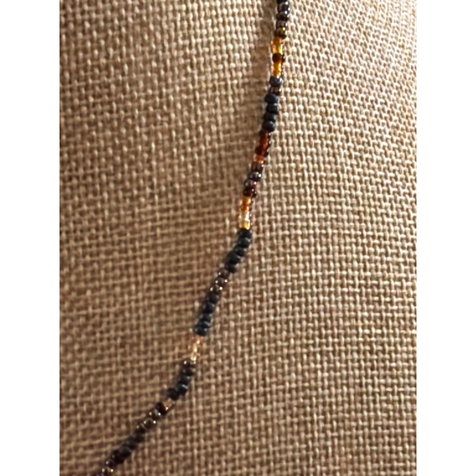 Earth Tone Seed Bead Necklace Amber Navy Bronze Layered Boho