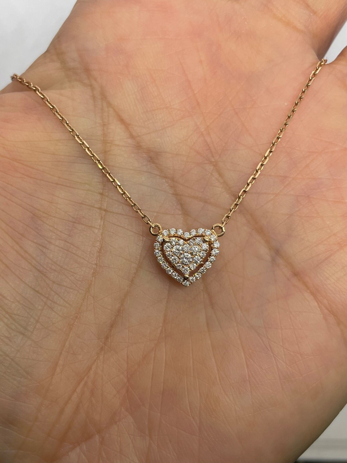 1.00 Ct Round EF VS Heart Shape Halo Lab Grown Diamond Necklace in 14K Rose Gold