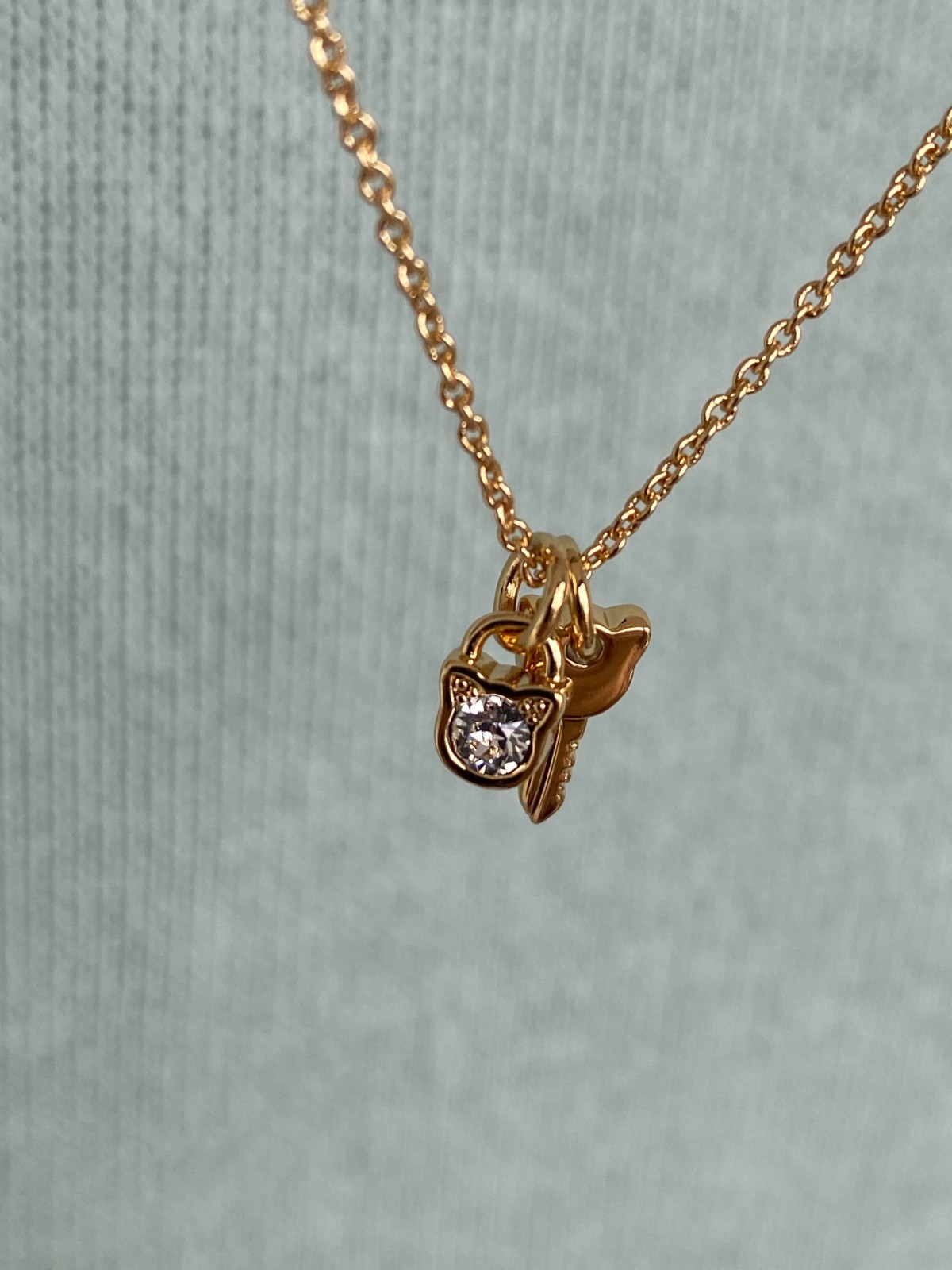 Karl Lagerfeld Mini Choupette Lock & Key Charm Necklace w/Crystal from Swarovski