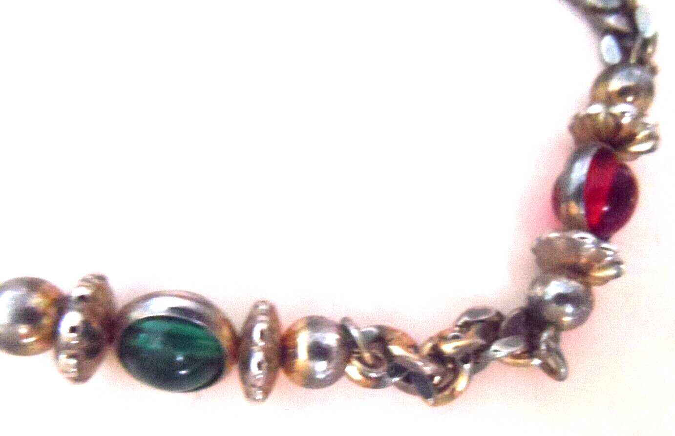 Vintage Necklace – ANTIQUE SILVERTONE CHAIN w/METAL AND MULTI-COLOR BEADS – 37″