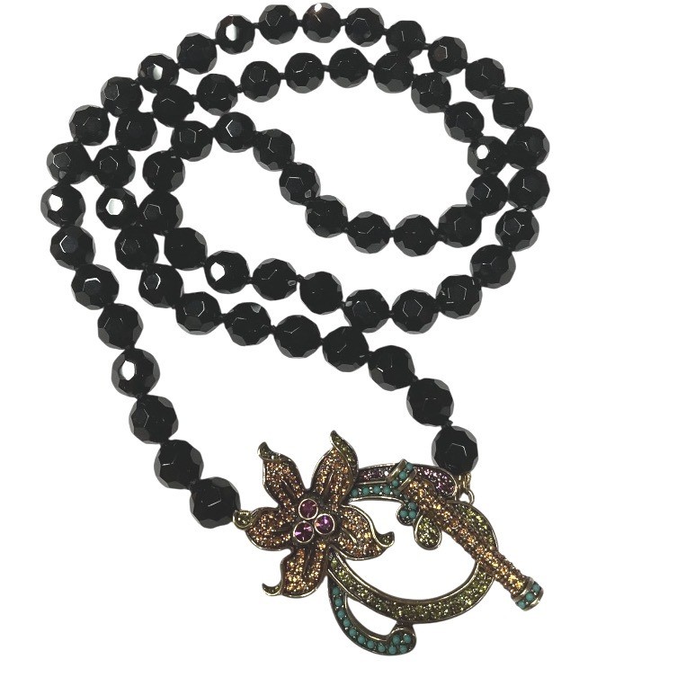 Stunning Signed Heidi Daus Design Toggle Pave Crystal Beaded Floral Necklace NWT