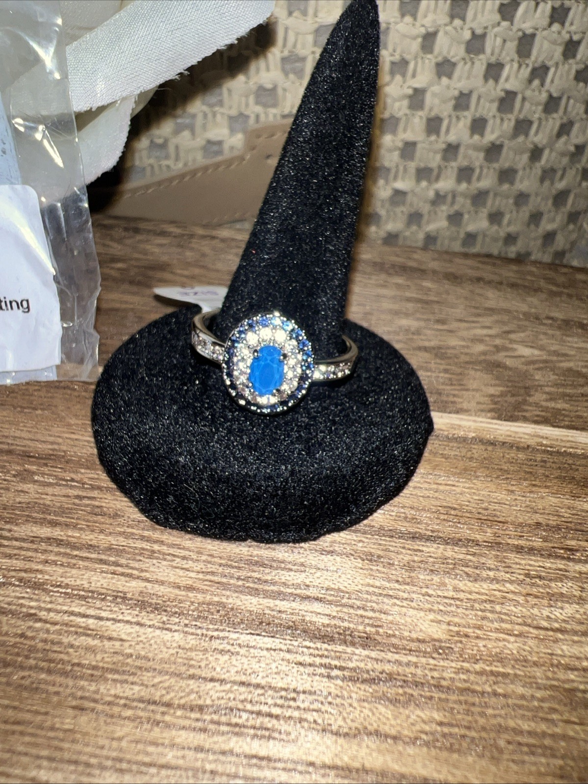 Bomb Party Forever Inspired Sz 9 Ring. Lab Created Sapphire. Rhodium & Hematite
