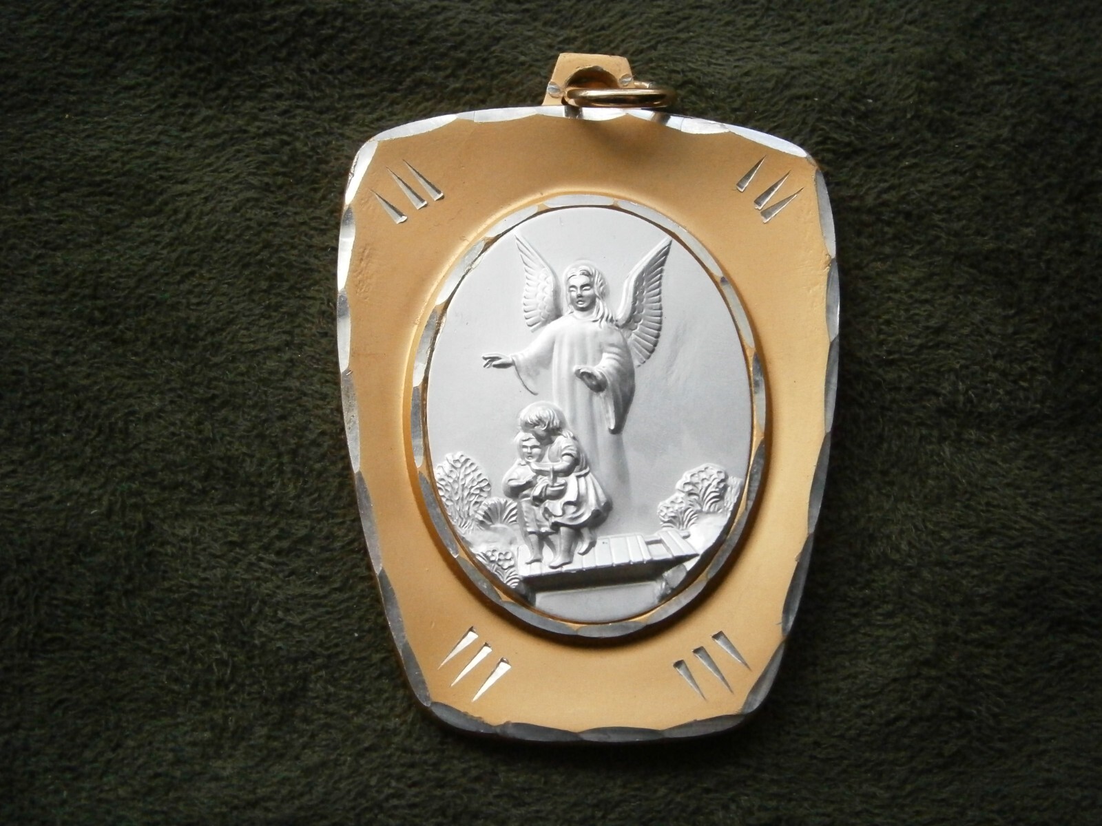 Large Guardian Angel Vintage Goldtone & Silvertone Pendant ~ Germany ~ 13.1g