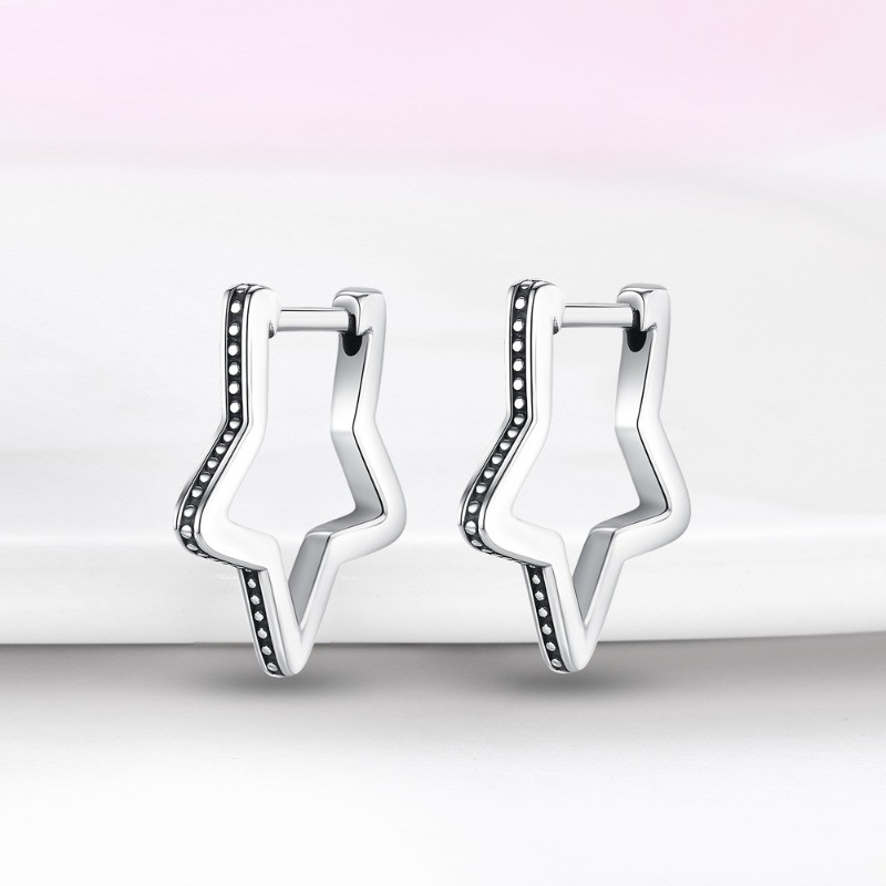 PANDACH Sterling Silver Mini Star Shaped Hoop Earrings For Women Jewelry Gifts
