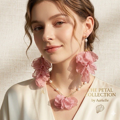 1 Pair Fabric Flower Stud Earrings Women Large Petal Fluffy Statement Jewelry