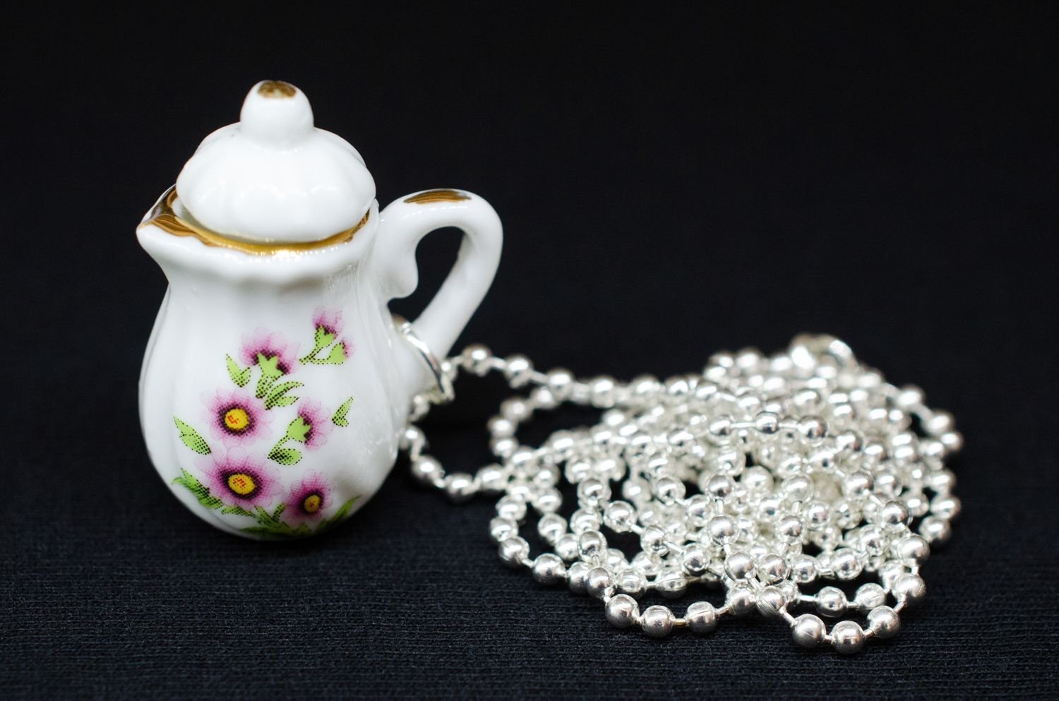 Coffee Pot Tea Pot Necklace Tea Coffee Miniblings 80cm Porcelain Gold Edge Slim