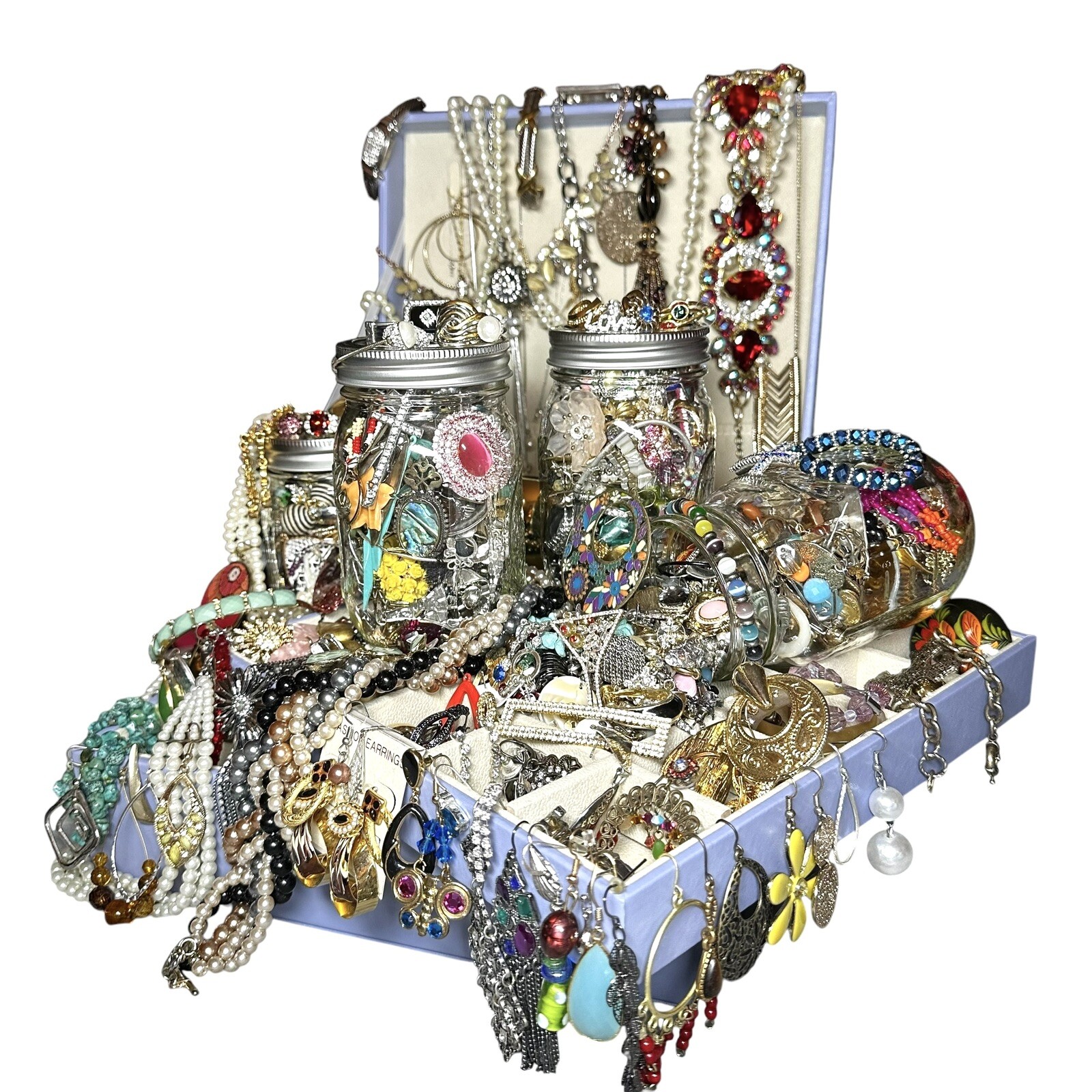 GIFT 16 oz Mason Jar Mystery Lot Surprise Box Jewelry Necklaces Tik Tok Mixed