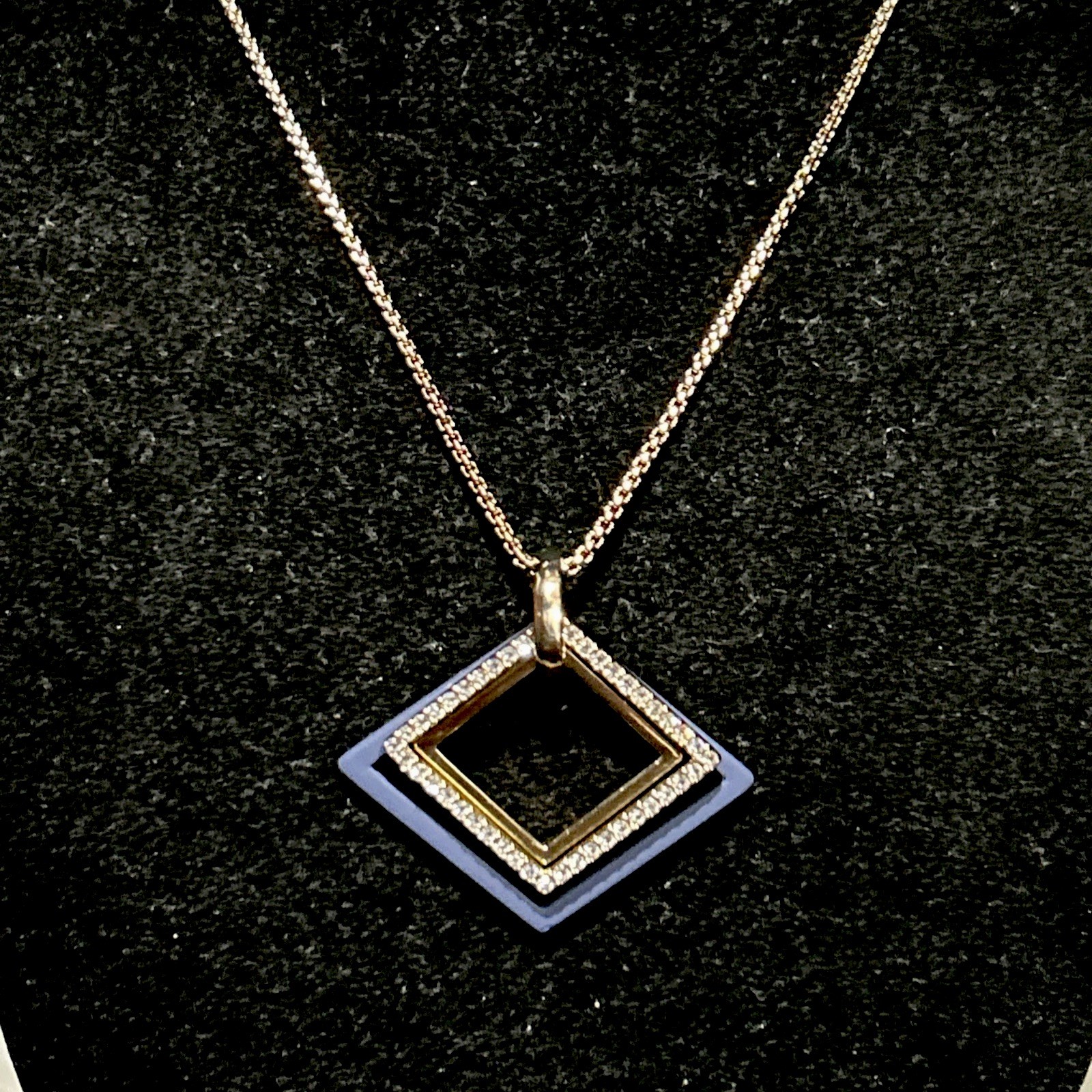 Karl Lagerfeld Stamped Navy Gold Plated Versatile Pendant Slide Necklace 36”