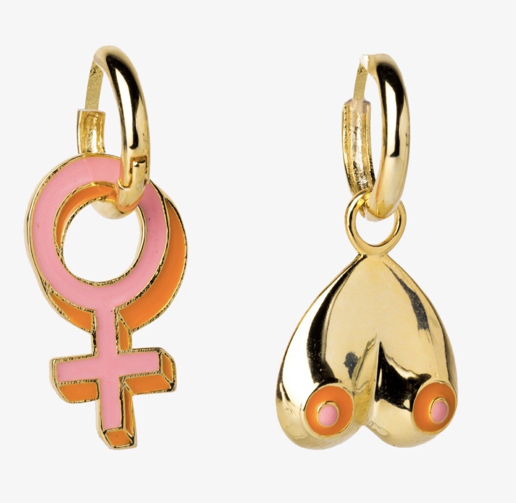 YELLOW OWL WORKSHOP EARRINGS Feminist Female Boobs 18k Gold Gilt NIB